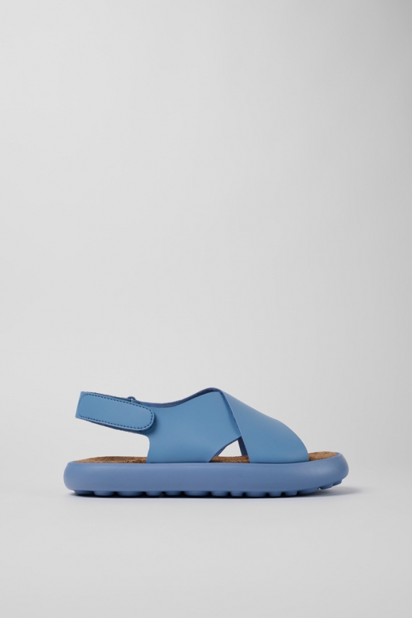 Camper Pelotas Flota - Sandalias de piel azul para mujer con tiras cruzadas.