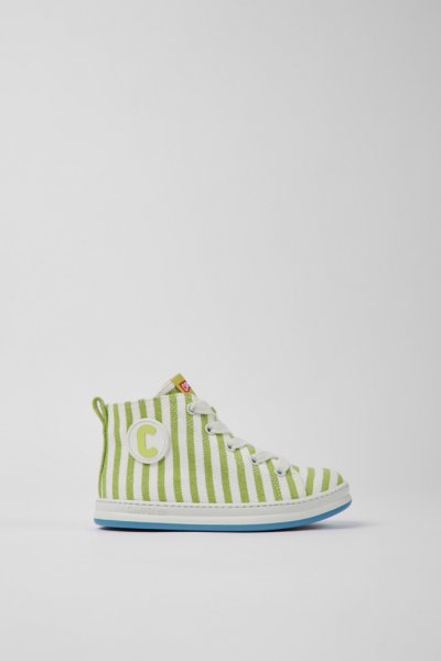 Camper Runner - Zapatillas blancas y verdes para niños de textil.