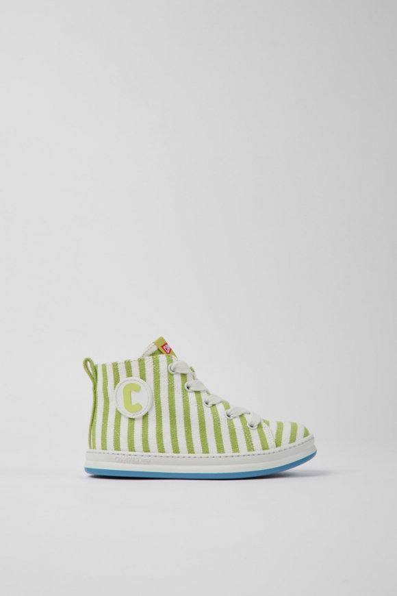 Camper Runner - Zapatillas blancas y verdes para niños de textil.
