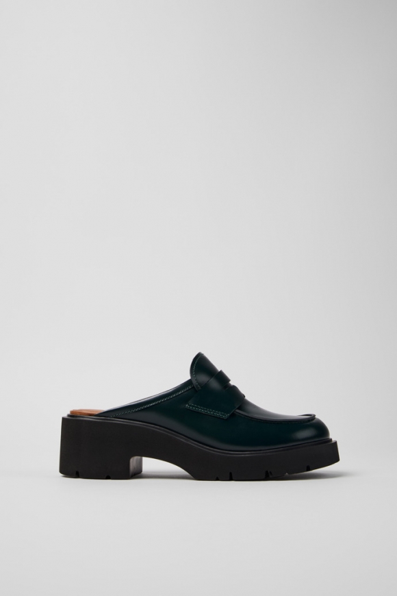 Camper Milah - Zuecos de piel verde para mujer