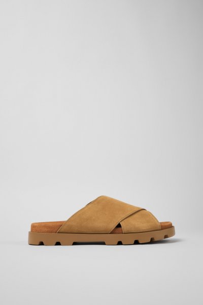 Camper Brutus Sandal - Sandalias beige de piel nobuk para hombre con tiras cruzadas.