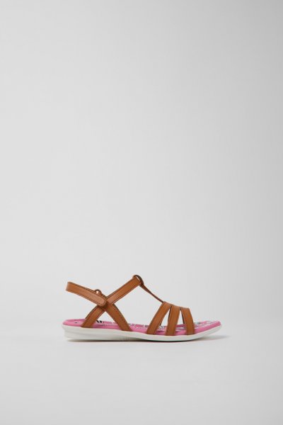 Camper Twins - Sandalias marrones de piel para niños.