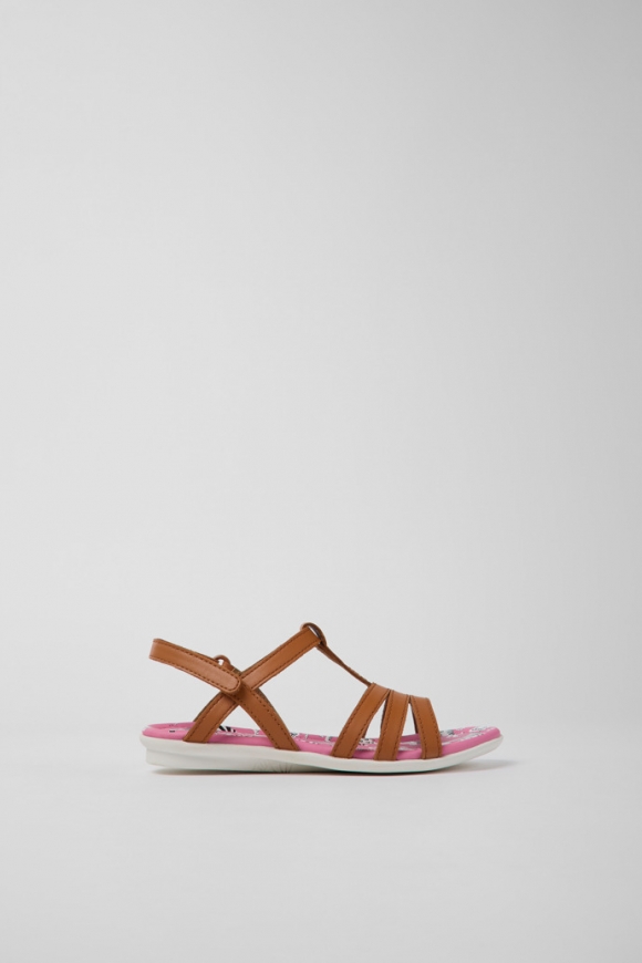 Camper Twins - Sandalias marrones de piel para niños.