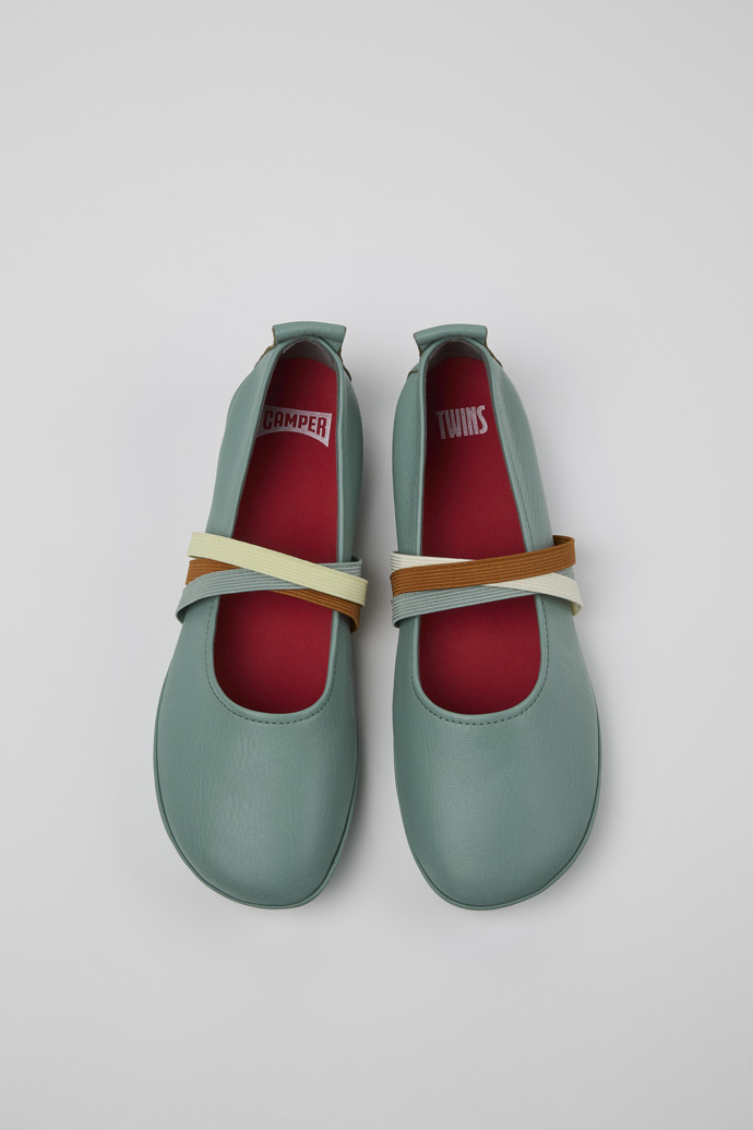 Camper Twins - Mocasines de piel verde para mujer.