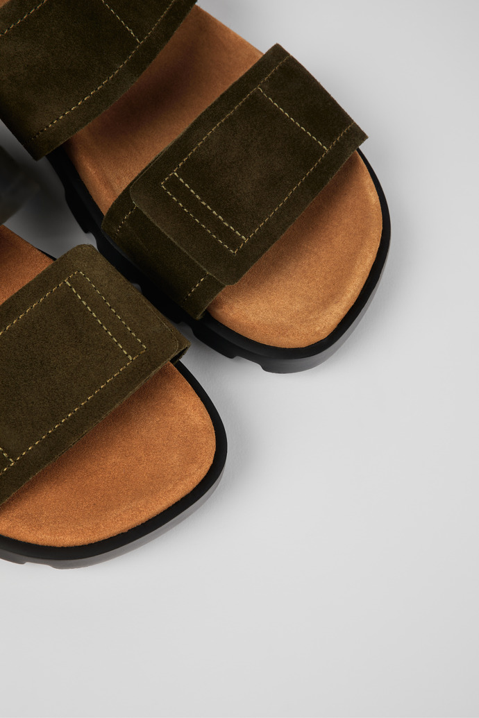 Camper Brutus Sandal - Sandalias verdes de piel nobuk para hombre con doble tira