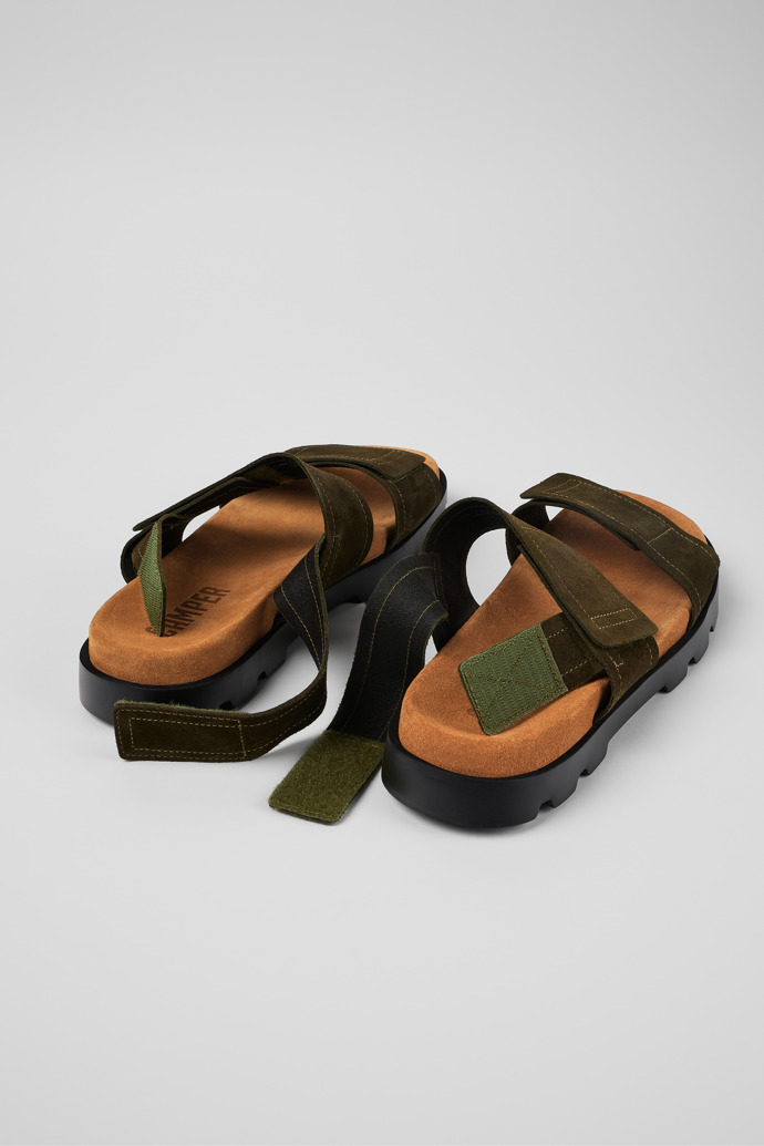 Camper Brutus Sandal - Sandalias verdes de piel nobuk para hombre con doble tira