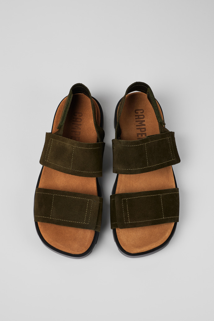 Camper Brutus Sandal - Sandalias verdes de piel nobuk para hombre con doble tira