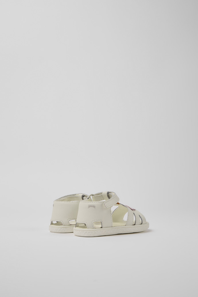 Camper Miko - Sandalia de piel blanca con detalles en rosa y amarillo