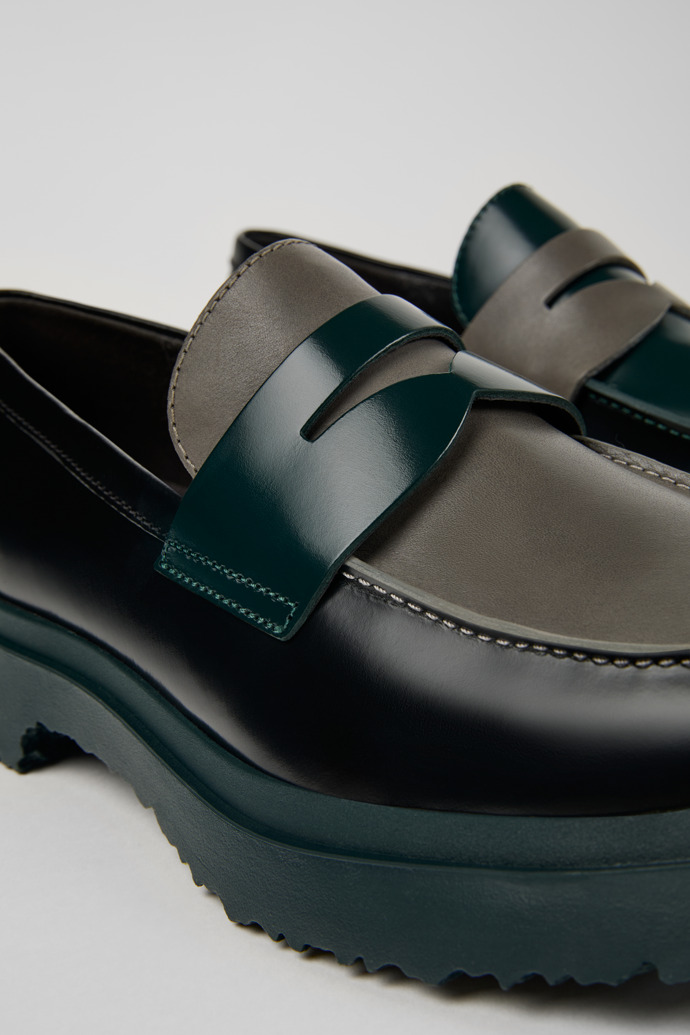 Camper Twins - Mocasín de piel negro y gris para hombre