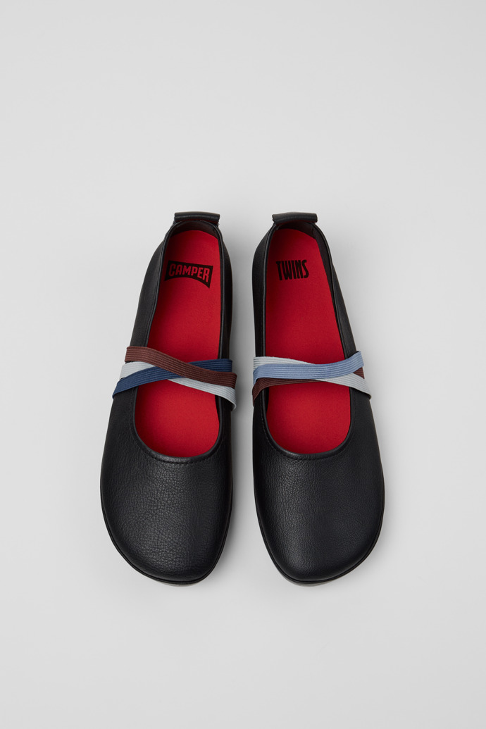 Camper Twins - Bailarinas negras de piel para mujer.