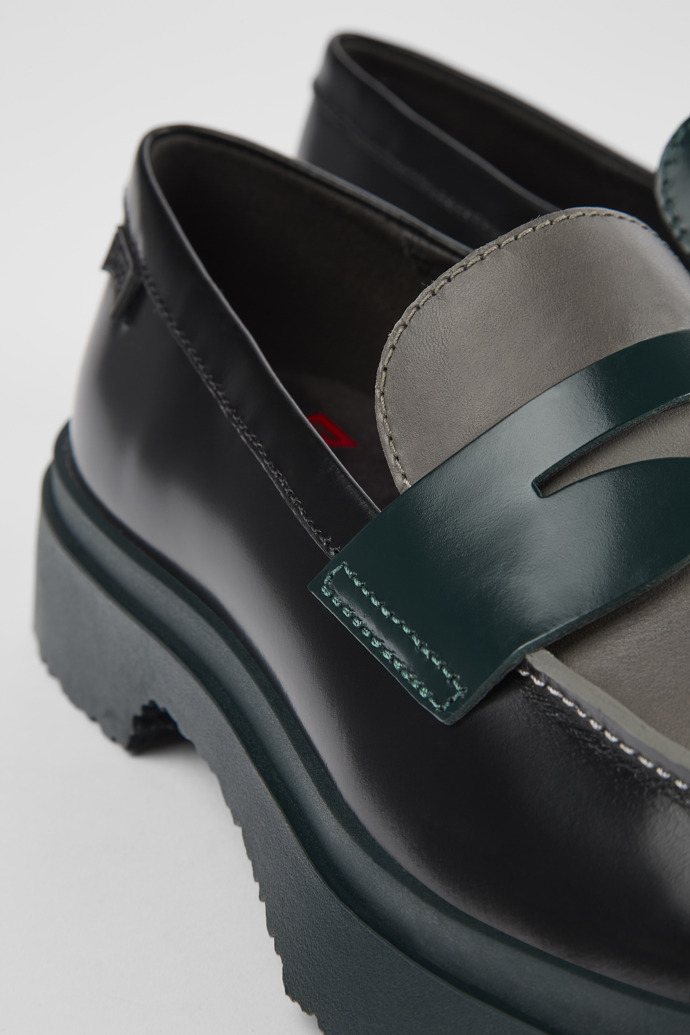 Camper Twins - Mocasines de piel negros y grises para mujer