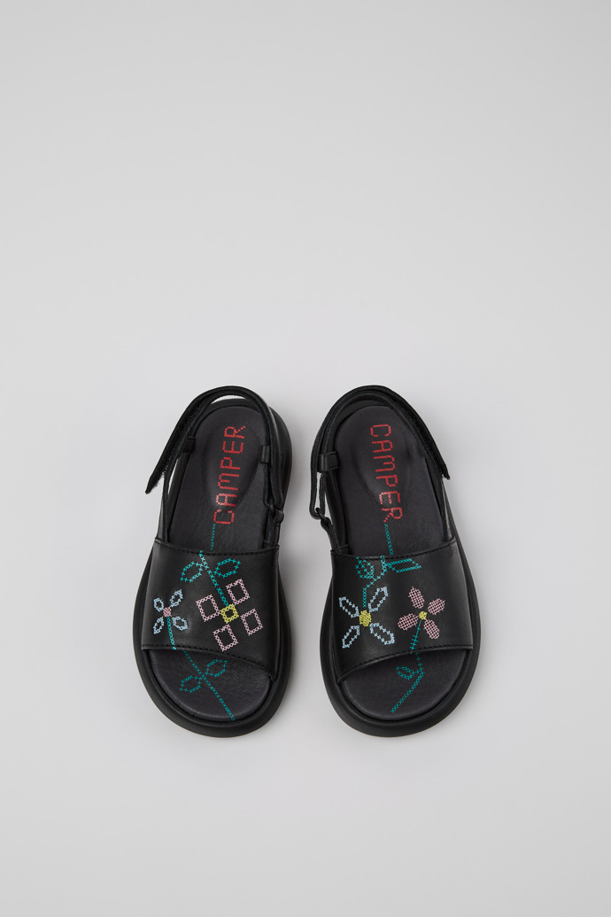 Camper Twins - Sandalias negras de piel para niños.