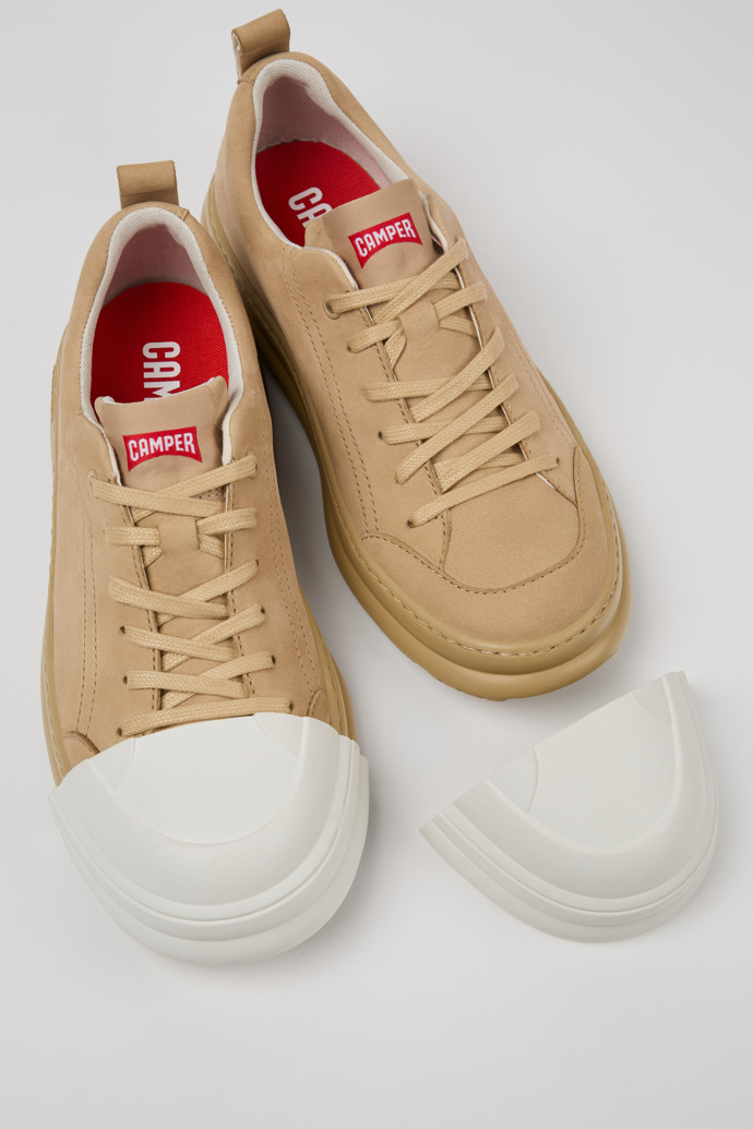 Camper Junction Runner - Zapatillas beige de piel nobuk para mujer.