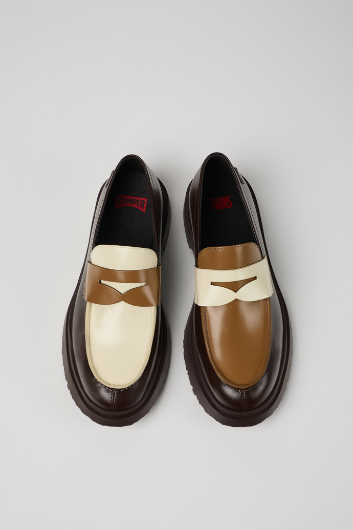 Camper Twins - Mocasines de piel marrón y blanca para hombre