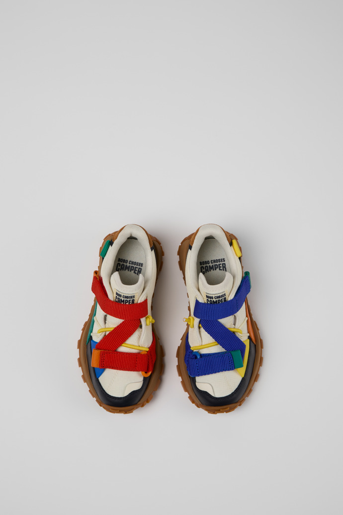 Camper Bobo Choses x Camper - Zapatos infantiles de piel y textil multicolor con diseño semiabierto.