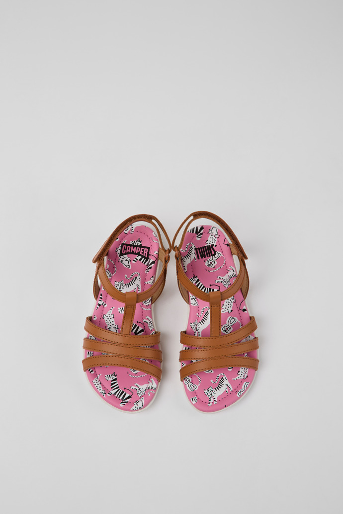 Camper Twins - Sandalias marrones de piel para niños.
