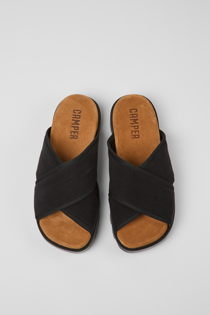 Camper Brutus Sandal - Sandalias negras de tela para mujer con tiras cruzadas.