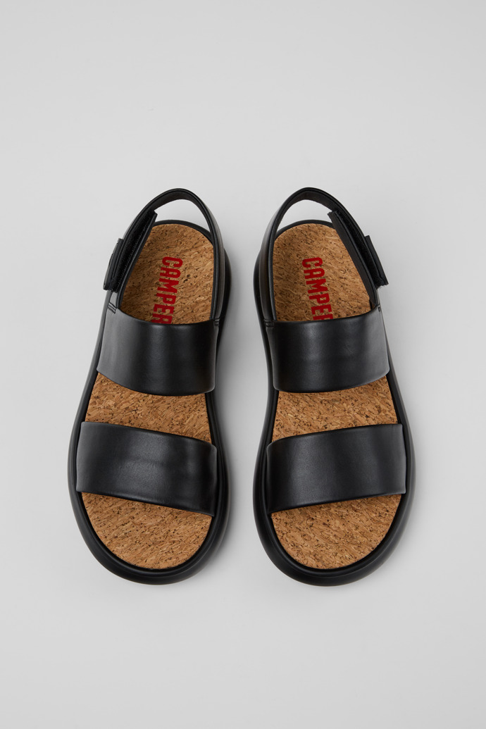 Camper Pelotas Flota - Sandalias negras de piel para mujer.