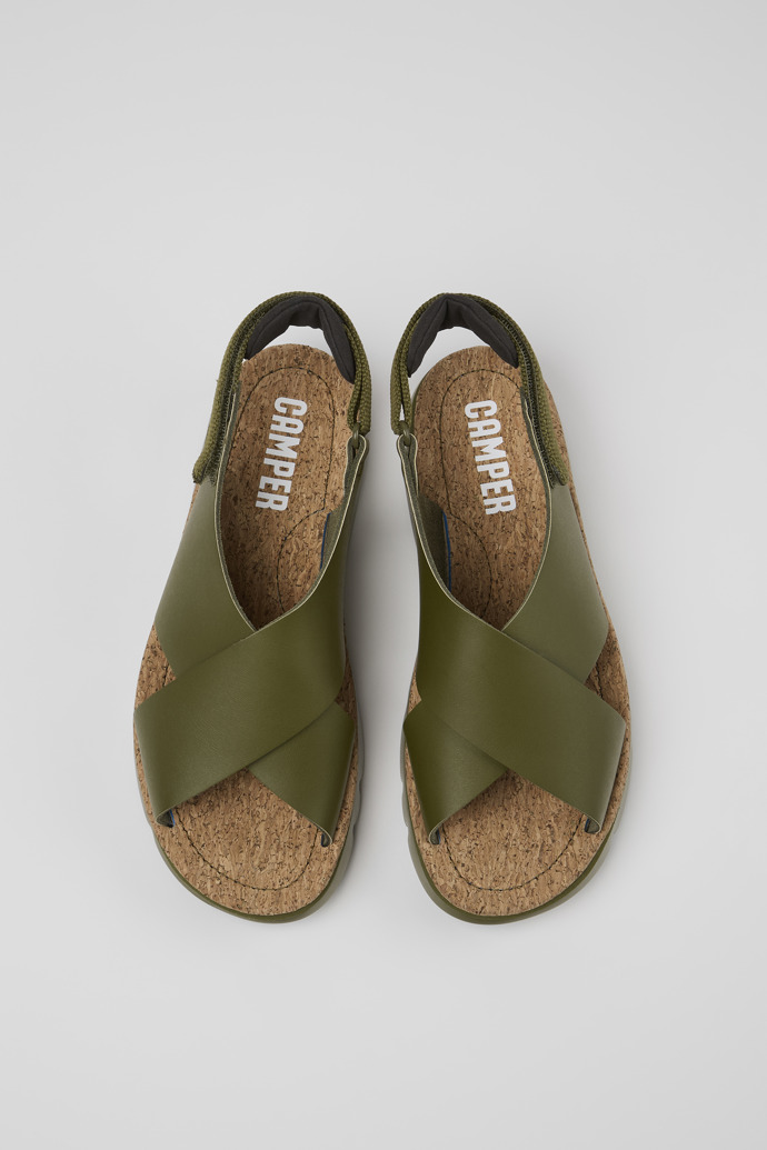 Camper Oruga - Sandalias verdes de piel/textil para mujer