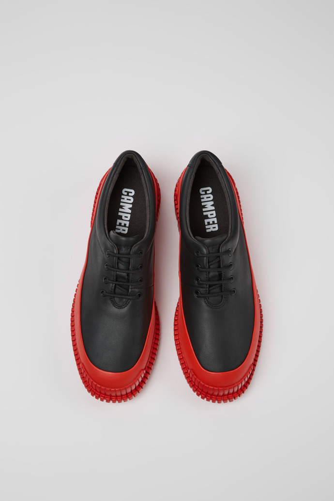 Camper Pix - Zapato de cordones de piel para mujer en negro y rojo
